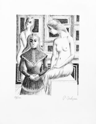 Femmes au tabouret  by Delvaux Paul