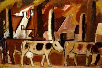 Les vaches dans une drève by De Smet Gustave