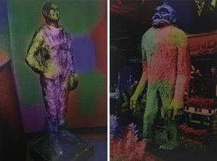 Plaster statue of John Glenn, John Glenn H.S., Westland, MI and chainsaw sculpture of Bigfoot, Redwood area of Northern CA - 3/5 by Kelley Mike