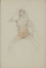 Femme assise sur une sphère by Rops Felicien