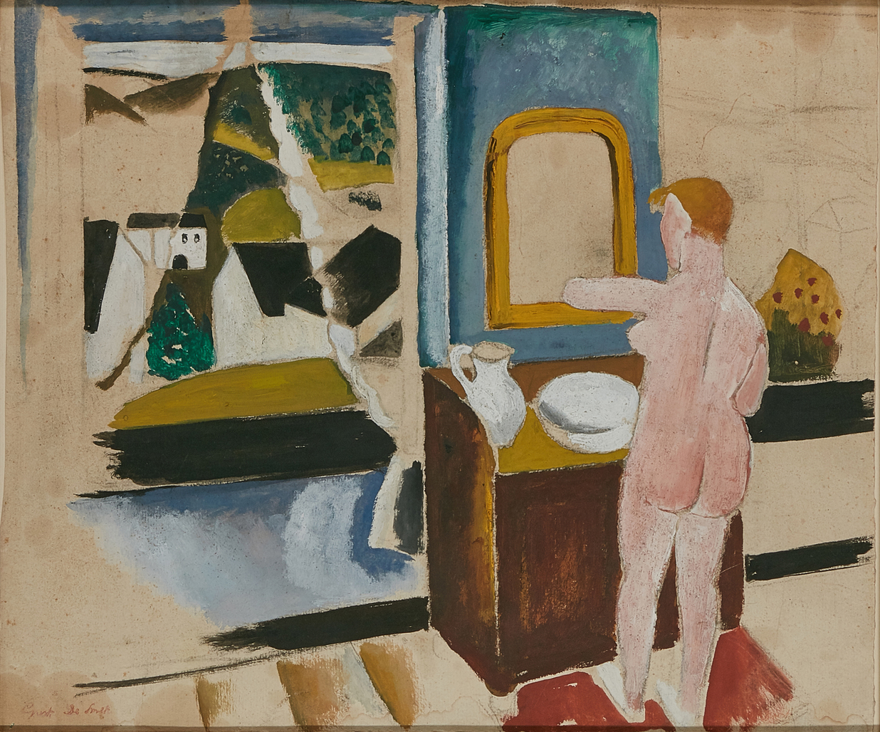 Vrouw bij de wastafel by De Smet Gustave