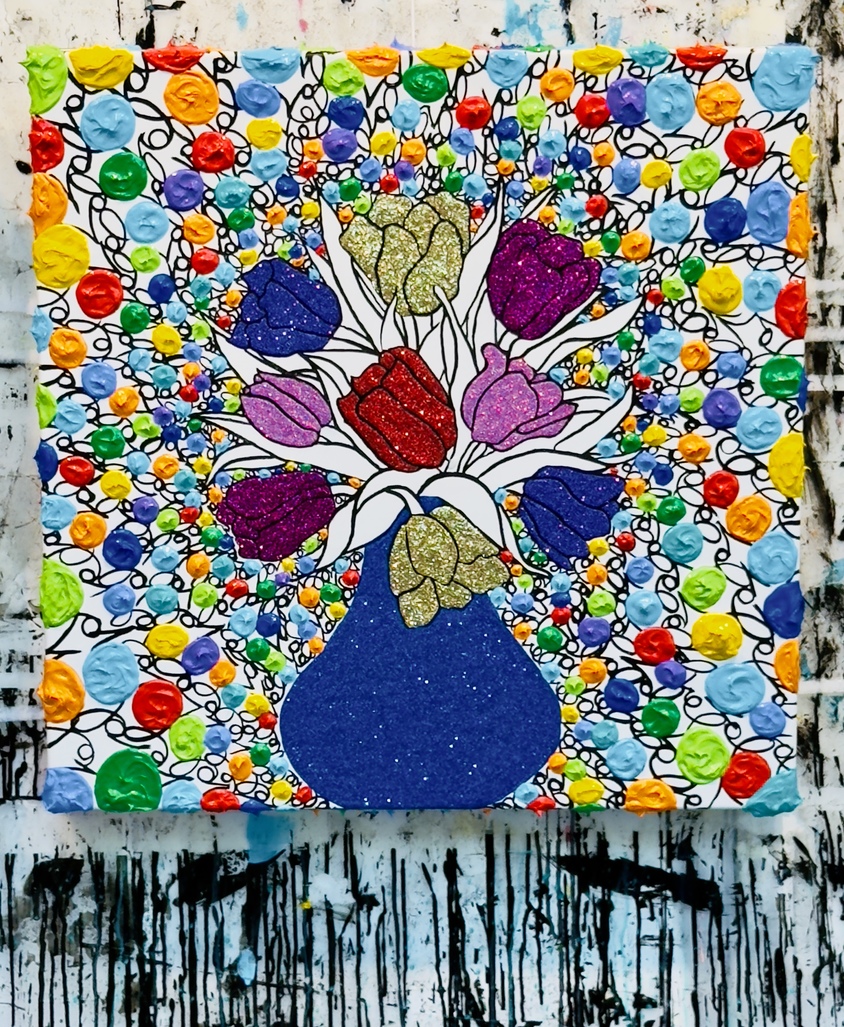 Not Just Any Tulips in a Glittery Blue Vase by Van Saksen-Coburg Delphine